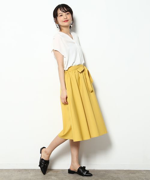 VIS（ビス）の「異素材スキッパーフレンチスリーブブラウス（シャツ/ブラウス・レディース・サックスブルー/ホワイト/ライトグリーン/ピンク/ブラック・FREE）」の16枚目の写真