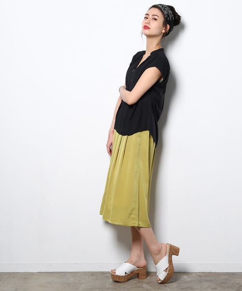 VIS（ビス）の「異素材スキッパーフレンチスリーブブラウス（シャツ/ブラウス・レディース・サックスブルー/ホワイト/ライトグリーン/ピンク/ブラック・FREE）」の19枚目の写真