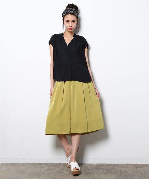 VIS（ビス）の「異素材スキッパーフレンチスリーブブラウス（シャツ/ブラウス・レディース・サックスブルー/ホワイト/ライトグリーン/ピンク/ブラック・FREE）」の20枚目の写真