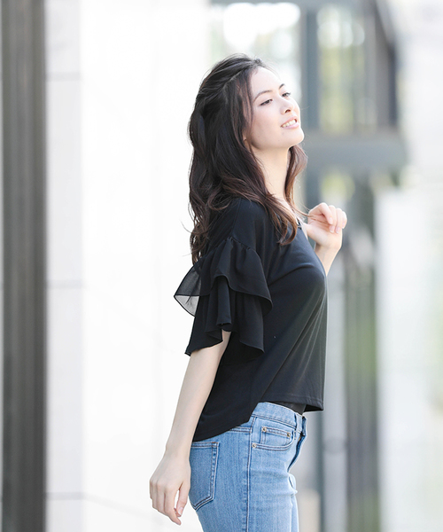 WEGO（ウィゴー）の「WEGO/【WEB限定】フリル袖カットソー（Tシャツ/カットソー・レディース・ブラック/ホワイト/ネイビー・FREE）」の22枚目の写真