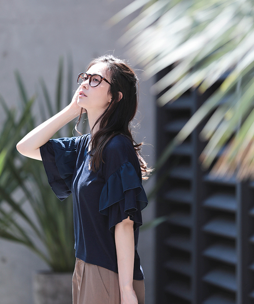 WEGO（ウィゴー）の「WEGO/【WEB限定】フリル袖カットソー（Tシャツ/カットソー・レディース・ブラック/ホワイト/ネイビー・FREE）」の14枚目の写真