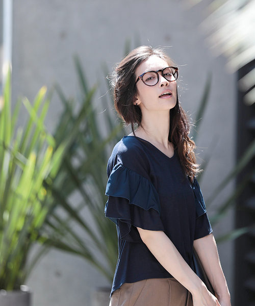 WEGO（ウィゴー）の「WEGO/【WEB限定】フリル袖カットソー（Tシャツ/カットソー・レディース・ブラック/ホワイト/ネイビー・FREE）」の15枚目の写真