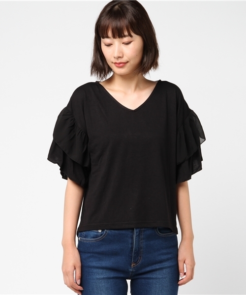 WEGO（ウィゴー）の「WEGO/【WEB限定】フリル袖カットソー（Tシャツ/カットソー・レディース・ブラック/ホワイト/ネイビー・FREE）」の16枚目の写真