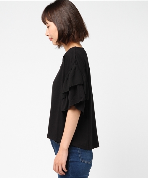 WEGO（ウィゴー）の「WEGO/【WEB限定】フリル袖カットソー（Tシャツ/カットソー・レディース・ブラック/ホワイト/ネイビー・FREE）」の17枚目の写真