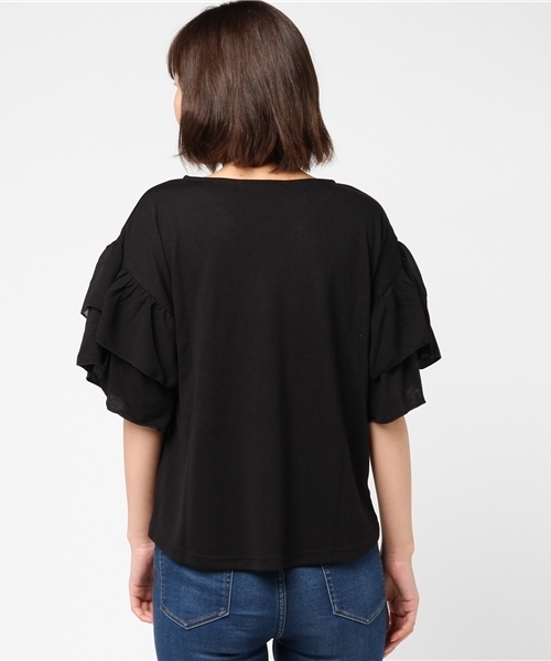 WEGO（ウィゴー）の「WEGO/【WEB限定】フリル袖カットソー（Tシャツ/カットソー・レディース・ブラック/ホワイト/ネイビー・FREE）」の6枚目の写真