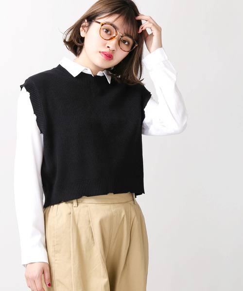 WEGO(ウィゴー)の「WEGO/ダメージニットベスト(ベスト・レディース・ホワイト/ブラック・FREE)」の2枚目の写真