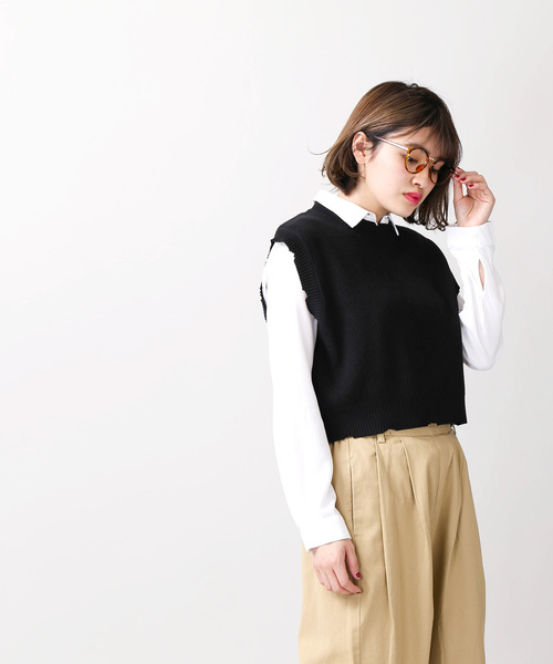 WEGO(ウィゴー)の「WEGO/ダメージニットベスト(ベスト・レディース・ホワイト/ブラック・FREE)」の7枚目の写真