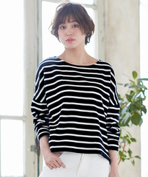 KOBE LETTUCE | 綿100%ドロップショルダー長袖ボーダーカットソーロンT(Tシャツ/カットソー)