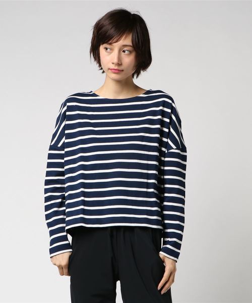 KOBE LETTUCE（コウベレタス）の「綿100%ドロップショルダー長袖ボーダーカットソーロンT（Tシャツ/カットソー・レディース・ブラック/ベージュ/ネイビー/グレー/レッド/ブラック系その他/ブルー系その他/ブラック系その他2・FREE）」の20枚目の写真