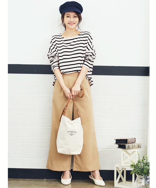 KOBE LETTUCE（コウベレタス）の「綿100%ドロップショルダー長袖ボーダーカットソーロンT（Tシャツ/カットソー・レディース・ブラック/ベージュ/ネイビー/グレー/レッド/ブラック系その他/ブルー系その他/ブラック系その他2・FREE）」の14枚目の写真