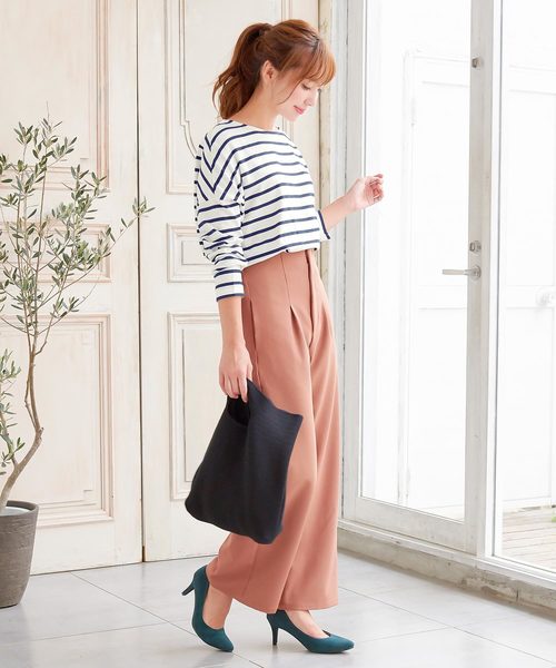 KOBE LETTUCE（コウベレタス）の「綿100%ドロップショルダー長袖ボーダーカットソーロンT（Tシャツ/カットソー・レディース・ブラック/ベージュ/ネイビー/グレー/レッド/ブラック系その他/ブルー系その他/ブラック系その他2・FREE）」の17枚目の写真