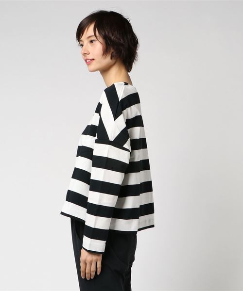 KOBE LETTUCE（コウベレタス）の「綿100%ドロップショルダー長袖ボーダーカットソーロンT（Tシャツ/カットソー・レディース・ブラック/ベージュ/ネイビー/グレー/レッド/ブラック系その他/ブルー系その他/ブラック系その他2・FREE）」の22枚目の写真