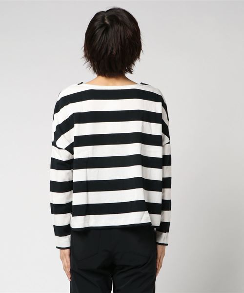 KOBE LETTUCE（コウベレタス）の「綿100%ドロップショルダー長袖ボーダーカットソーロンT（Tシャツ/カットソー・レディース・ブラック/ベージュ/ネイビー/グレー/レッド/ブラック系その他/ブルー系その他/ブラック系その他2・FREE）」の21枚目の写真