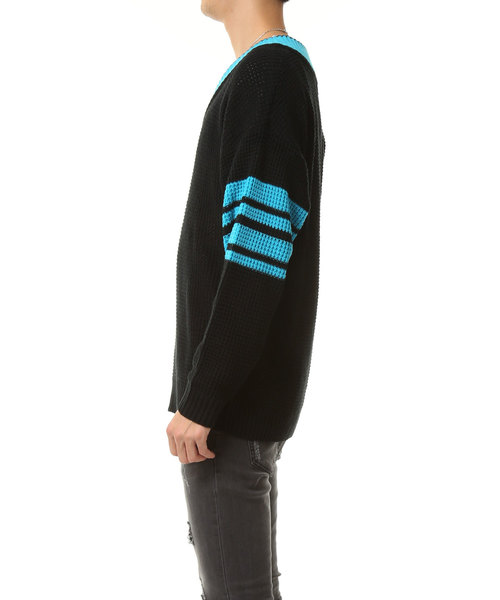 TopIsm（トップイズム）の「ビッグシルエットチルデンニットセーター Vネック（ニット/セーター・メンズ・ブラック/レッド/ブラック系その他・M/L/LL）」の5枚目の写真