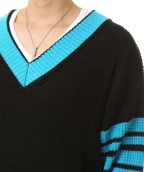 TopIsm（トップイズム）の「ビッグシルエットチルデンニットセーター Vネック（ニット/セーター・メンズ・ブラック/レッド/ブラック系その他・M/L/LL）」の10枚目の写真