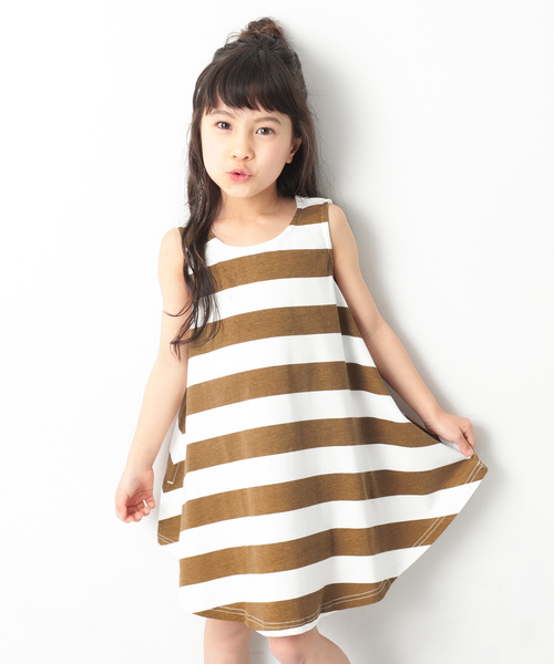devirock（デビロック）の「ボーダーフレアタンクワンピース（ワンピース・キッズ・グレー系その他/キャメル/ネイビー/スモークピンク/レッド系その他/ラベンダー・160cm/140cm/100cm/130cm/110cm/150cm/120cm）」の5枚目の写真