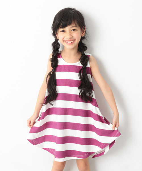 devirock（デビロック）の「ボーダーフレアタンクワンピース（ワンピース・キッズ・グレー系その他/キャメル/ネイビー/スモークピンク/レッド系その他/ラベンダー・160cm/140cm/100cm/130cm/110cm/150cm/120cm）」の6枚目の写真