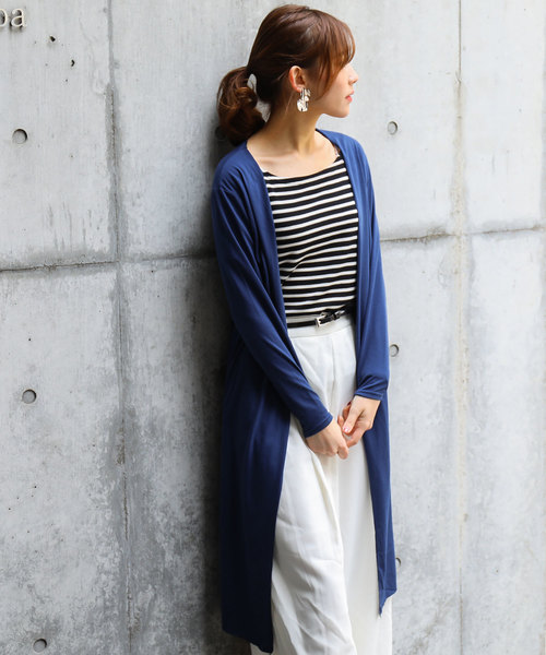 Fashion Letter（ファッションレター）の「UVカットレーヨンミックスマキシ丈サマーニットカーディガン（カーディガン/ボレロ・レディース・ホワイト/ブラック/ベージュ/ネイビー/グレー/カーキ・FREE）」の6枚目の写真