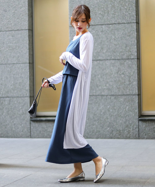 Fashion Letter（ファッションレター）の「UVカットレーヨンミックスマキシ丈サマーニットカーディガン（カーディガン/ボレロ・レディース・ホワイト/ブラック/ベージュ/ネイビー/グレー/カーキ・FREE）」の2枚目の写真