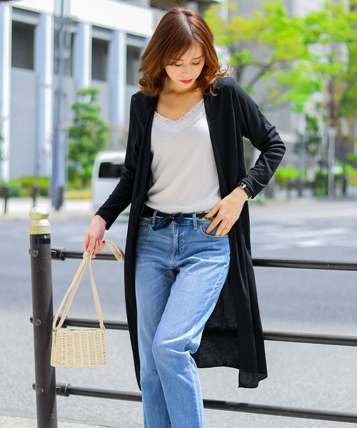 Fashion Letter（ファッションレター）の「UVカットレーヨンミックスマキシ丈サマーニットカーディガン（カーディガン/ボレロ・レディース・ホワイト/ブラック/ベージュ/ネイビー/グレー/カーキ・FREE）」の3枚目の写真