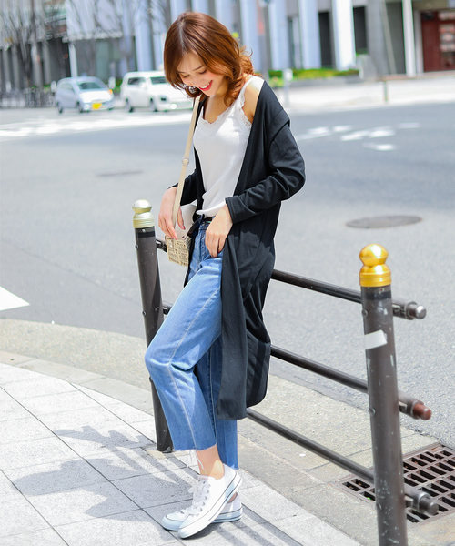 Fashion Letter（ファッションレター）の「UVカットレーヨンミックスマキシ丈サマーニットカーディガン（カーディガン/ボレロ・レディース・ホワイト/ブラック/ベージュ/ネイビー/グレー/カーキ・FREE）」の10枚目の写真