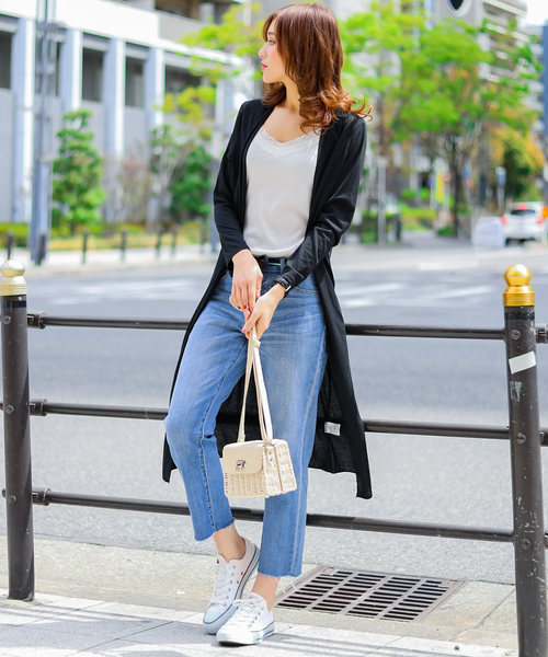 Fashion Letter（ファッションレター）の「UVカットレーヨンミックスマキシ丈サマーニットカーディガン（カーディガン/ボレロ・レディース・ホワイト/ブラック/ベージュ/ネイビー/グレー/カーキ・FREE）」の7枚目の写真