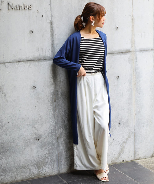 Fashion Letter（ファッションレター）の「UVカットレーヨンミックスマキシ丈サマーニットカーディガン（カーディガン/ボレロ・レディース・ホワイト/ブラック/ベージュ/ネイビー/グレー/カーキ・FREE）」の8枚目の写真