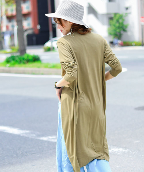 Fashion Letter（ファッションレター）の「UVカットレーヨンミックスマキシ丈サマーニットカーディガン（カーディガン/ボレロ・レディース・ホワイト/ブラック/ベージュ/ネイビー/グレー/カーキ・FREE）」の12枚目の写真