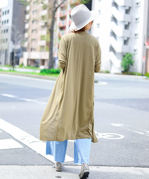 Fashion Letter（ファッションレター）の「UVカットレーヨンミックスマキシ丈サマーニットカーディガン（カーディガン/ボレロ・レディース・ホワイト/ブラック/ベージュ/ネイビー/グレー/カーキ・FREE）」の9枚目の写真