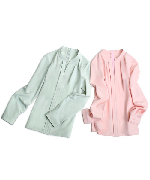 洗える ｜ キーネックタックシャツ長袖ブラウス ｜ 長袖