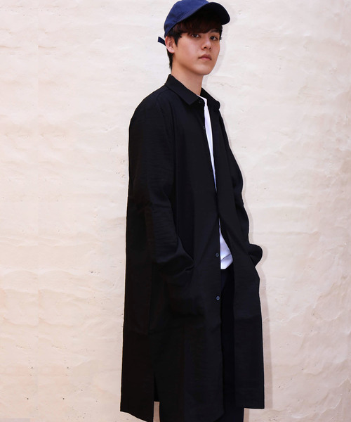 revertical(リバーティカル)の「無地 ロングブラウス ロングシャツカーデ(シャツ/ブラウス・メンズ・ホワイト/ベージュ/グレー/ブラック/カーキ・M/L)」の1枚目の写真