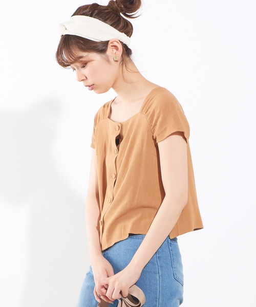 natural couture(ナチュラルクチュール)の「フロント釦ギャザー袖ブラウス(シャツ/ブラウス・レディース・ミント/キャメル/ストライプ/ライトベージュ・FREE)」の11枚目の写真