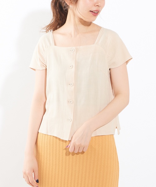 natural couture(ナチュラルクチュール)の「フロント釦ギャザー袖ブラウス(シャツ/ブラウス・レディース・ミント/キャメル/ストライプ/ライトベージュ・FREE)」の14枚目の写真