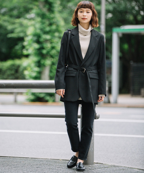 Munich（ミューニック）の「<ベルト付き＞　テーラードジャケット（テーラードジャケット・レディース・チャコールグレー/ブラック/キャメル/チェック・FREE）」の8枚目の写真