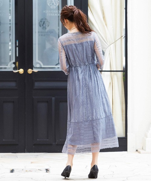 Fashion Letter(ファッションレター)の「袖付き総レースIラインロング結婚式ワンピースドレス(ドレス・レディース・ブルーグレー/ダークパープル/カーキ/ピンク・M)」の14枚目の写真