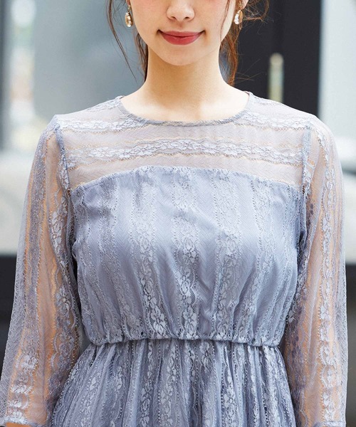 Fashion Letter(ファッションレター)の「袖付き総レースIラインロング結婚式ワンピースドレス(ドレス・レディース・ブルーグレー/ダークパープル/カーキ/ピンク・M)」の20枚目の写真