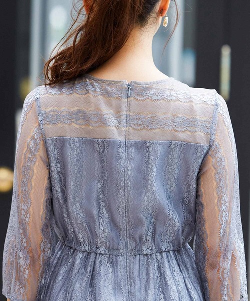 Fashion Letter(ファッションレター)の「袖付き総レースIラインロング結婚式ワンピースドレス(ドレス・レディース・ブルーグレー/ダークパープル/カーキ/ピンク・M)」の16枚目の写真