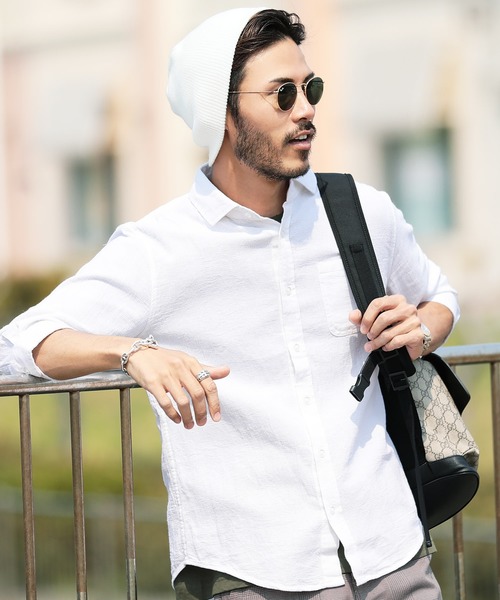 jiggys shop（ジギーズショップ）の「パナマ織り 綿麻ストレッチ 七分袖 & 長袖 シャツ（シャツ/ブラウス・メンズ・その他1/その他2/ホワイト系その他/グレー系その他/ベージュ系その他/ホワイト系その他3/ベージュ系その他3/ピンク系その他/ブルー系その他/グレー系その他2/ホワイト系その他2/ホワイト系その他4/ベージュ系その他2/ベージュ系その他4/ブルー系その他2/ブルー系その他3/ブルー系その他5/ピンク系その他2/ブルー系その他4/ブルー系その他6/ベージュ系その他6/ブラウン系その他/ベージュ系その他5/グレー系その他3/グレー系その他4/ブラウン系その他2・SMALL/MEDIUM/LARGE/X-LARGE/S/M/L/XL）」の3枚目の写真