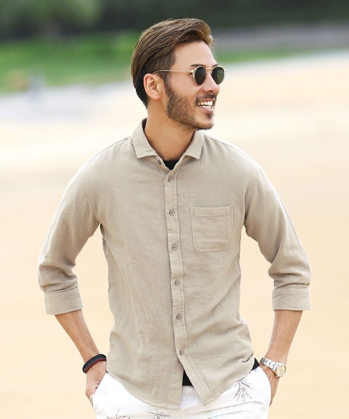 jiggys shop（ジギーズショップ）の「パナマ織り 綿麻ストレッチ 七分袖 & 長袖 シャツ（シャツ/ブラウス・メンズ・その他1/その他2/ホワイト系その他/グレー系その他/ベージュ系その他/ホワイト系その他3/ベージュ系その他3/ピンク系その他/ブルー系その他/グレー系その他2/ホワイト系その他2/ホワイト系その他4/ベージュ系その他2/ベージュ系その他4/ブルー系その他2/ブルー系その他3/ブルー系その他5/ピンク系その他2/ブルー系その他4/ブルー系その他6/ベージュ系その他6/ブラウン系その他/ベージュ系その他5/グレー系その他3/グレー系その他4/ブラウン系その他2・SMALL/MEDIUM/LARGE/X-LARGE/S/M/L/XL）」の15枚目の写真