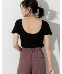 Re:EDIT | [お家で洗える]バックオープンカットリブカットソートップス(Tシャツ/カットソー)