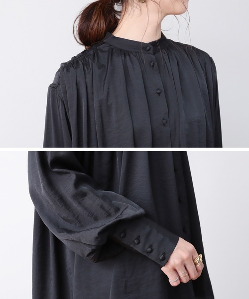 reca（レカ）の「ポプリンギャザーブラウス（シャツ/ブラウス・レディース・ブラック/グレイッシュベージュ・M）」の13枚目の写真