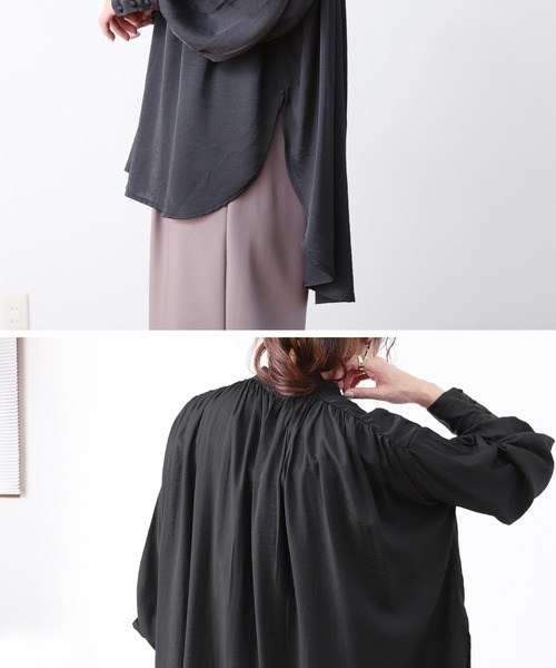 reca（レカ）の「ポプリンギャザーブラウス（シャツ/ブラウス・レディース・ブラック/グレイッシュベージュ・M）」の14枚目の写真