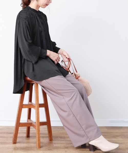 reca（レカ）の「ポプリンギャザーブラウス（シャツ/ブラウス・レディース・ブラック/グレイッシュベージュ・M）」の8枚目の写真