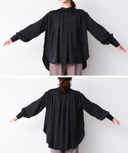 reca（レカ）の「ポプリンギャザーブラウス（シャツ/ブラウス・レディース・ブラック/グレイッシュベージュ・M）」の12枚目の写真