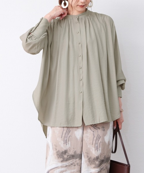 reca（レカ）の「ポプリンギャザーブラウス（シャツ/ブラウス・レディース・ブラック/グレイッシュベージュ・M）」の3枚目の写真