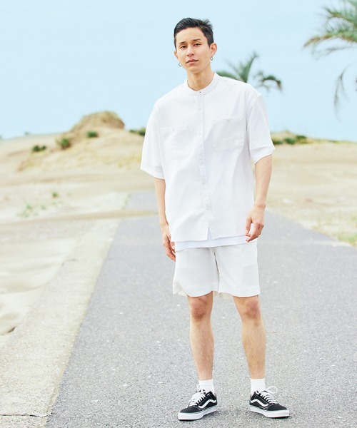 BARK MANHATTAN(バークマンハッタン)の「【セットアップ】テックリネン バンドカラーワーク半袖シャツ&バルーンショーツ(セットアップ・メンズ・ベージュ/オリーブ/グレー系その他/ブルー系その他/パープル系その他/ブラック/ホワイト/ネイビー・M/L)」の20枚目の写真