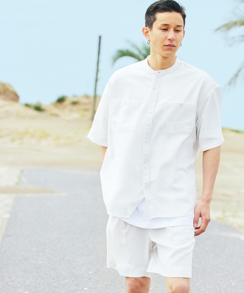 BARK MANHATTAN(バークマンハッタン)の「【セットアップ】テックリネン バンドカラーワーク半袖シャツ&バルーンショーツ(セットアップ・メンズ・ベージュ/オリーブ/グレー系その他/ブルー系その他/パープル系その他/ブラック/ホワイト/ネイビー・M/L)」の21枚目の写真