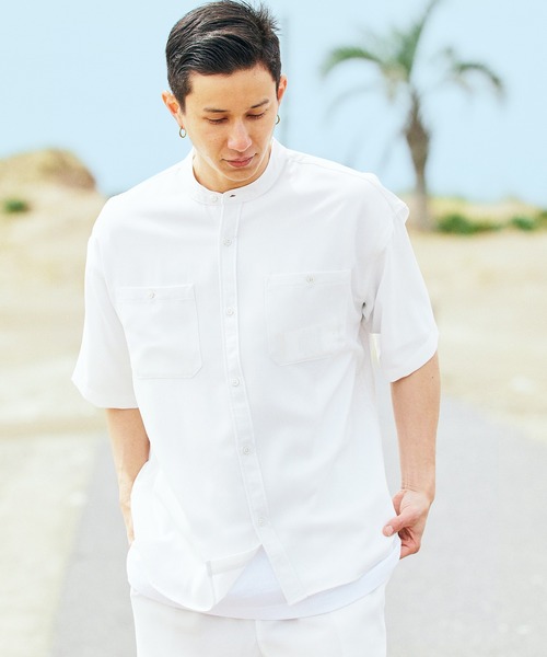 BARK MANHATTAN(バークマンハッタン)の「【セットアップ】テックリネン バンドカラーワーク半袖シャツ&バルーンショーツ(セットアップ・メンズ・ベージュ/オリーブ/グレー系その他/ブルー系その他/パープル系その他/ブラック/ホワイト/ネイビー・M/L)」の22枚目の写真