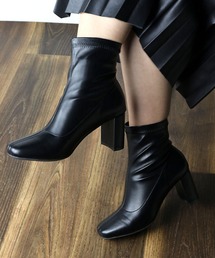 LiBERTYDOLL /7.3cmセットバックヒール スクエアトゥ ストレッチブーツ / 美脚・脚長効果 / チャンキーヒール / レディース(9064)
