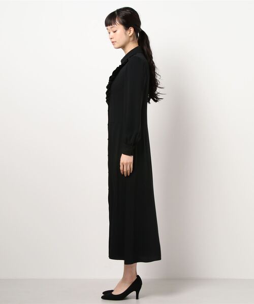 LOULOU WILLOUGHBYサテンフリルシャツワンピース LOULOU WILLOUGHBY】サテンフリルシャツワンピース